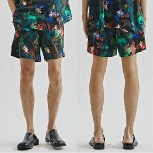 Vegan Tiger Novelty Flying Cat Jellyfish Print Graphic Drawstring Shorts Multi